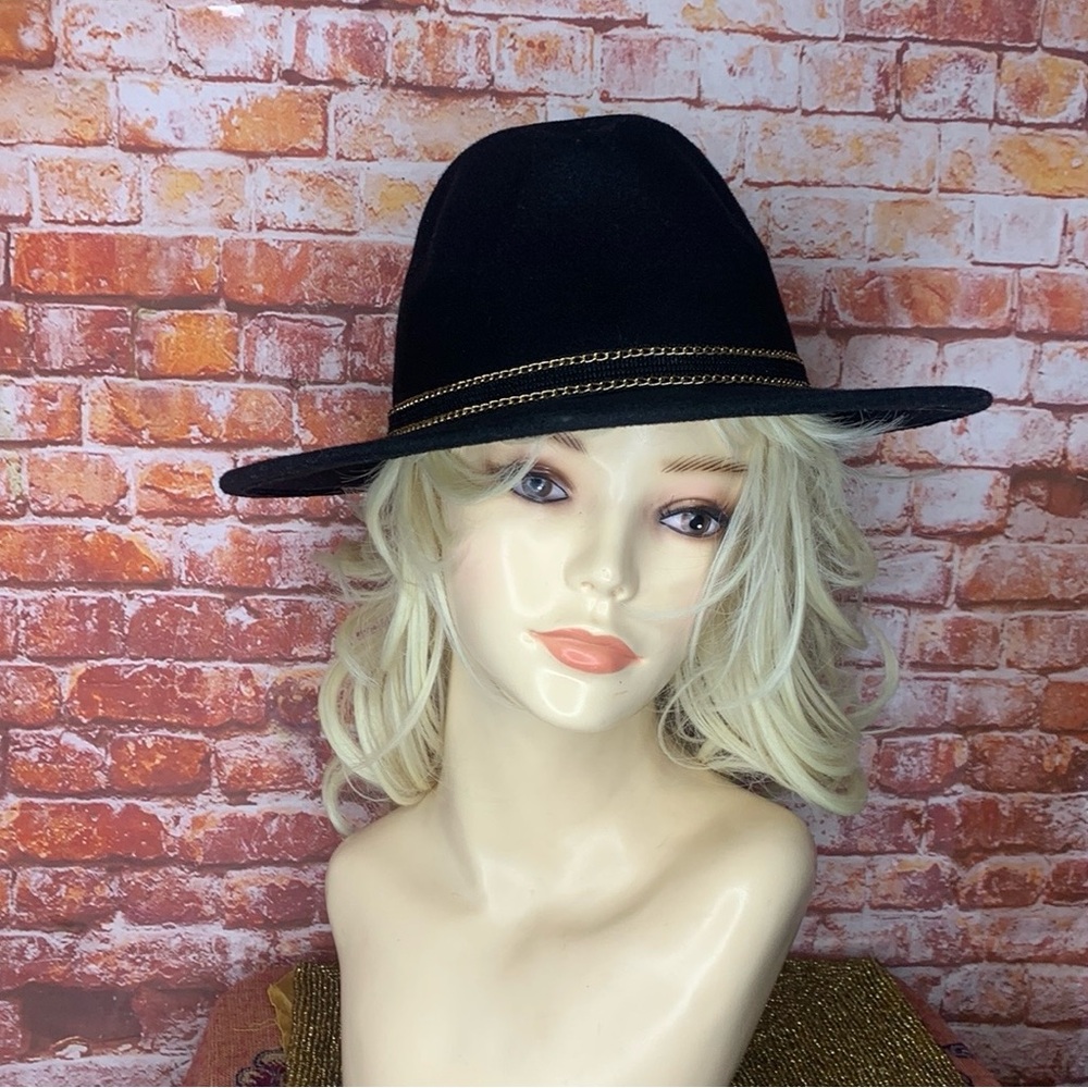 New York & Company Black Gold Trimmed Western Style Fedora Hat